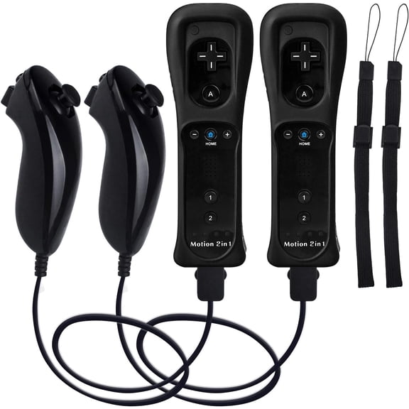 Motion Plus Wii Controllers 2Packs with Nunchucks, Wii Remote Controllers Compatible for wii and Wii U with Built in Motion Plus-Black