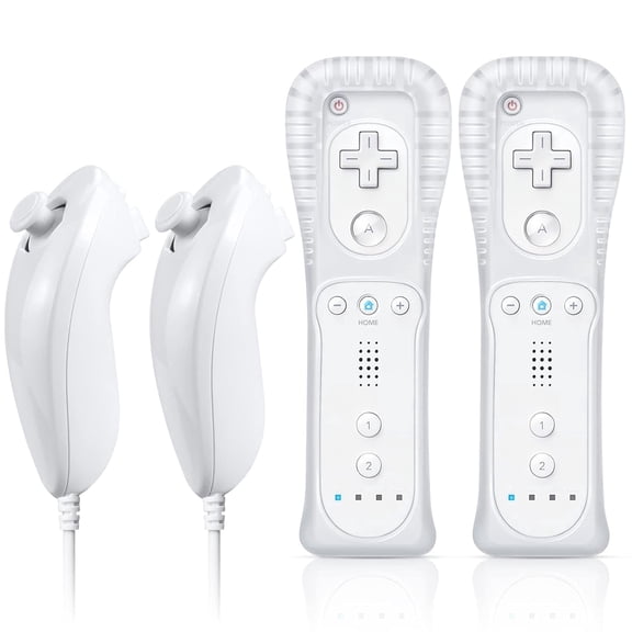 Motion Plus Wii Controllers 2Packs with Nunchucks, Wii Remote Controllers Compatible for wii and Wii U with Built in Motion Plus-White