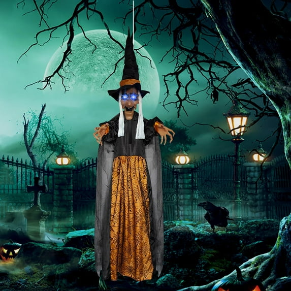 Motion-Sensing Halloween Witch - Flashing Eyes Scary Sound Effects Outdoor Yard Decor Indoor Party Prop Spooky Animatronic Gift Decor(A)