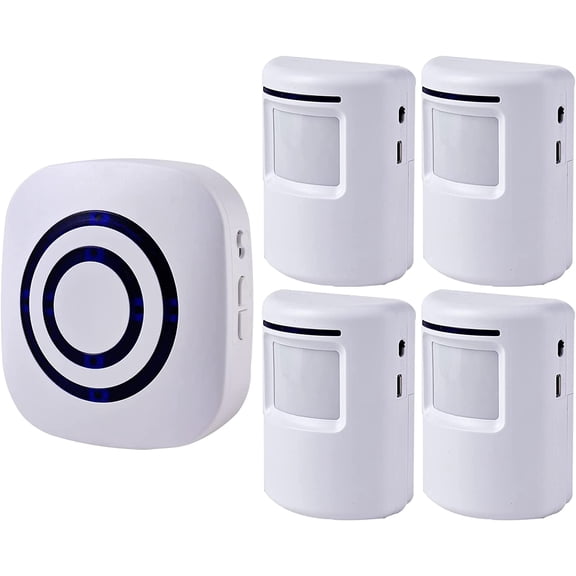 Motion Sensor Alarm, Wireless Driveway Alarm, Home Security Business Detect Alert with 4 Sensor and 1 Receiver,38 Chime Tunes - LED Indicators for Indoor Use
