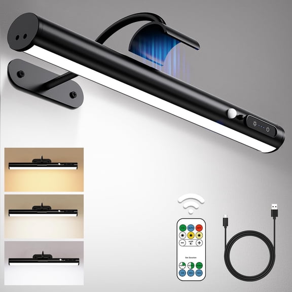 Motion Sensor Battery Operated Wall Sconce, Wireless Picture Lights for Wall, Rechargeable Magnetic Art Lighting with Remote Control, Battery Picture Light for Poster Dartboard Mirror - Black