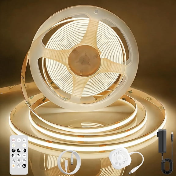 Motion Sensor COB LED Strip Lights with Remote, 24V 9.84ft Natural White Dimmable LED Light Strips, High Bright 4000K LED Lights with Power Supply for Room, Kitchen, DIY Home Decoration
