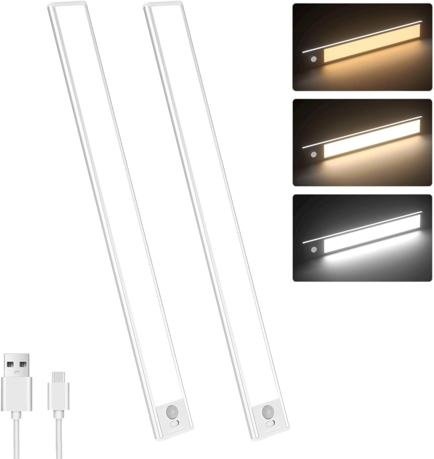 Motion Sensor Under Cabinet Lighting-Magnetic Rechargeable Closet Lights for Kitchen,Stairs,Wardrobe | 3-Color Dimmable LED Counter Lighting Pro Battery Upgrade​ (2, 8 inch)