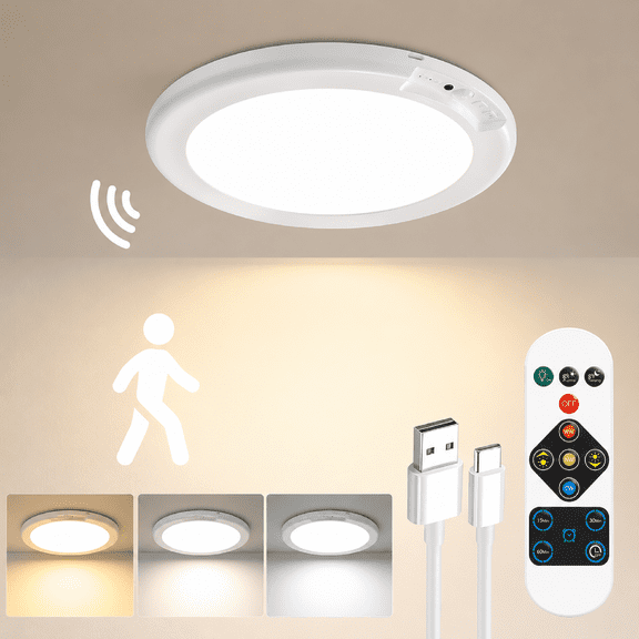 Motion Sensor Ceiling Light 3 Colors Auto-On Easy Mount for Hallway Closet
