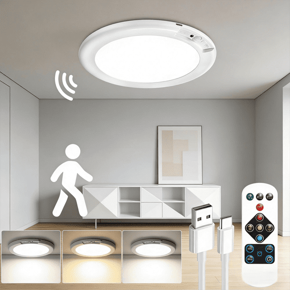 Motion Sensor Ceiling Light 3 Colors Auto-On Easy Mount for Hallway Closet