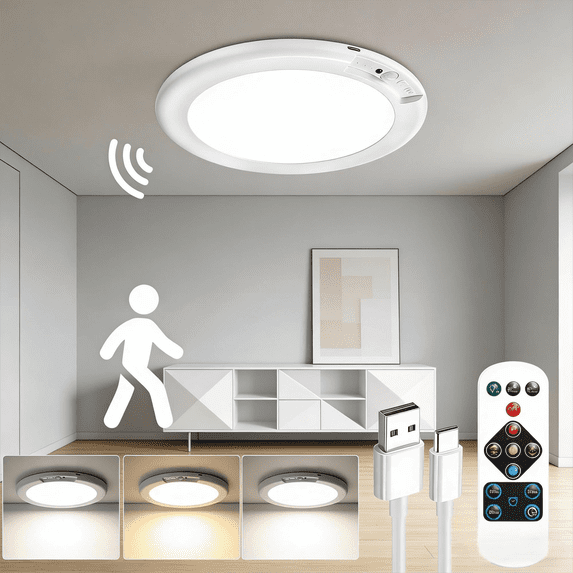 Motion Sensor Ceiling Light 3 Colors Auto-On Easy Mount for Hallway Closet