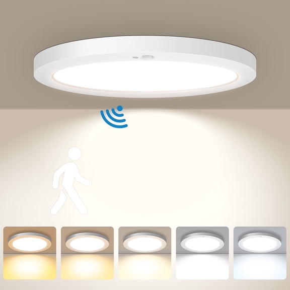 9 inch Wired Pir Motion Sensor Flush Mount Ceiling Light, 18w, 2700/3000/3500/4000/5000k Adjustable Timer for Hallway, Pantry