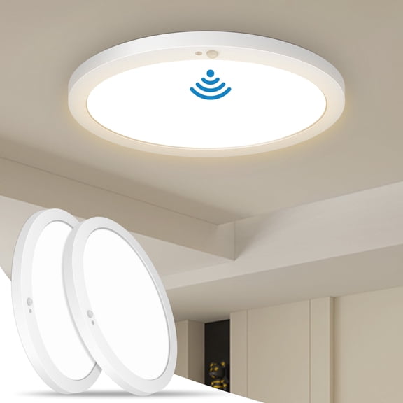 Motion Sensor Ceiling Light Indoor Wired PIR, 2700/3000/3500/4000/5000K, 9 Inch Flush Mount Motion Sensor fixture, 18W, Timer, Motion Activated Flush Mount Ceiling Light for Hallway, Pantry