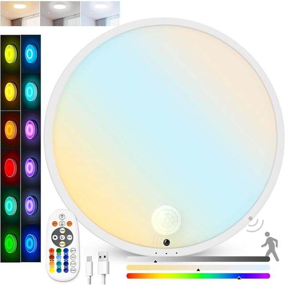 Motion Sensor Ceiling Light, Rechargeable  Operated Ceiling Light with 15 Color Temperatures, Motion Activated Closet Light with  Base for Shower Bathroom Closet Porch Hallway