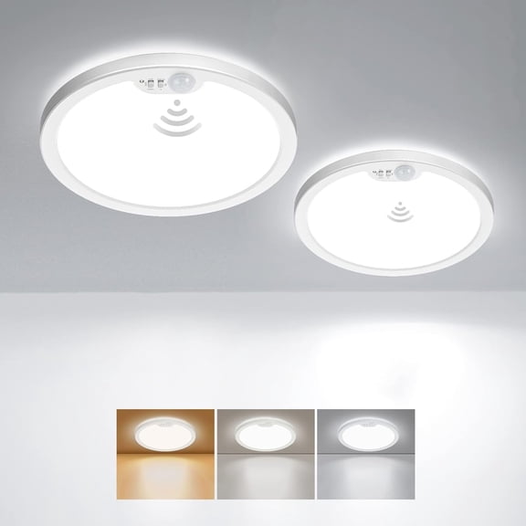 Motion Sensor Ceiling Light Wired, 8.7 Inch 3000K 4000K 5000K Selectable Flush Mount Light Fixture, Motion Activated Light with Timer for Hallway Stair Walk-in Closet, Non-Dimmable 2