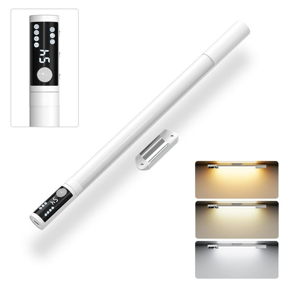 Motion Sensor Closet Light with Digital Display, 3 Color Temperatures, 4 Brightness Levels, Rechargeable 2000mAh Battery, Adjustable PIR Night Light for Cabinet, Hallway, Bedroom – White
