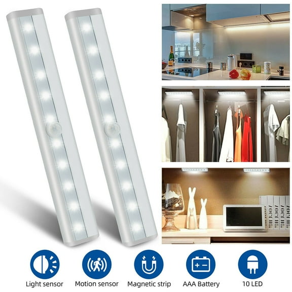 Motion Sensor Closet Lights, 10 LED Motion Sensor Lights, Stick-on Anywhere Wireless Battery Operated Night Light Bar, Safe Lights for Closet Cabinet Wardrobe Stairs,2 Pack