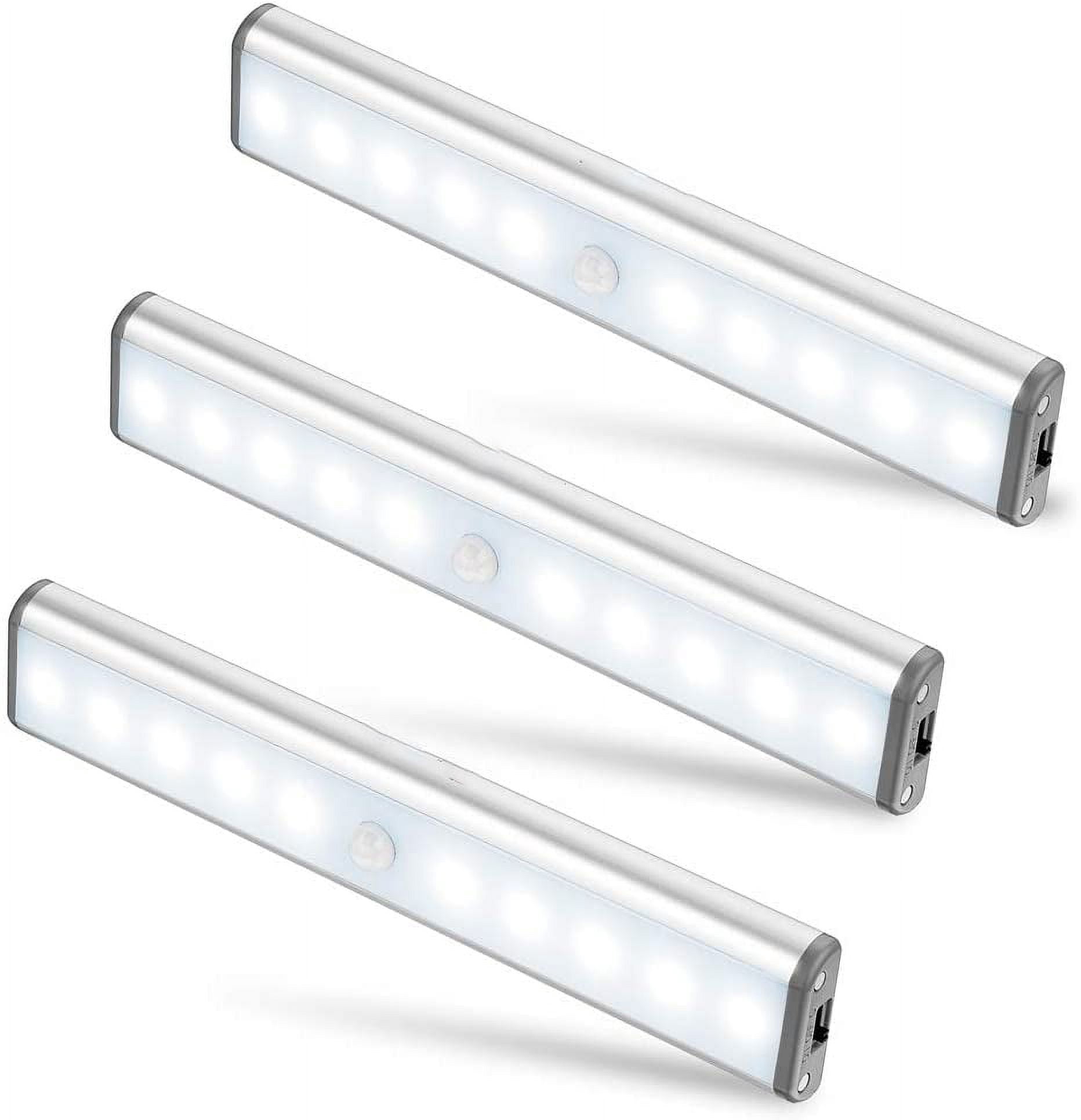 Motion Sensor Closet Lights, Cordless Under Cabinet Lightening, Wireless Stick-on Anywhere Battery Operated 10 LED Night Light Bar, Safe Lights for Closet Cabinet Wardrobe Stairs,3Pack