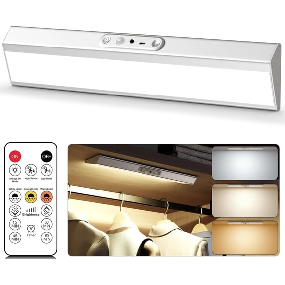 Motion Sensor Closet Lights, Eye Protection Design with Remote, 3 Color Temps & Dimmable, Cabinet Lighting for Kitchen, Wardrobe, Shelf, Pantry