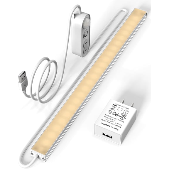 Motion Sensor Dimmable  Under Cabinet Lighting,12  Plug in  Counter Light Bars, 2700K Warm White Light Bar for Kitchen/Closet/Wardrobe/Shelf/Desk/Display Case