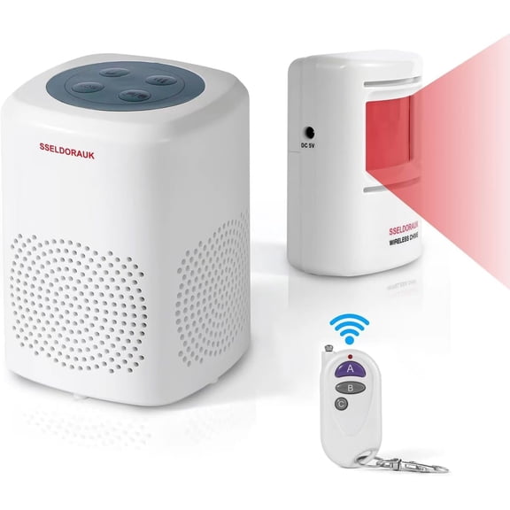 Motion Sensor Door Chime, Dog Barking Alarm Doorbell Guard Wireless Infrared Detect Alert for Home Security Reminder Entry Rang 1000ft 110dB 4 Volume Level (1Receiver+1Detector+1Remote)