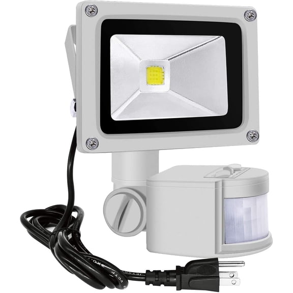 Motion Sensor Flood Lights Outdoor,10W Induction LED Lamp, IP65 Waterproof Spotlight,6500K LED Sensor Light,Security Light with US 3-Plug (Daylight White Grey)