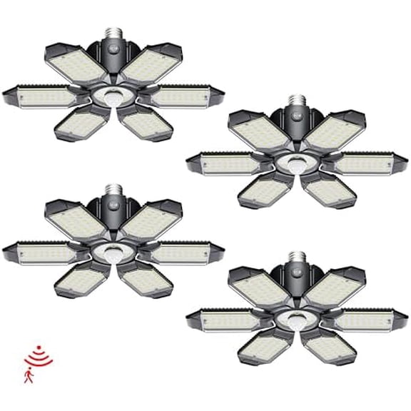 Motion Sensor Garage Light,20000LM Garage Lights Ceiling Led Motion Activated,Motion Light Indoor with Dusk to Dawn,Screw in Light Bulb for Basement Attic Warehouse (4 Pack)