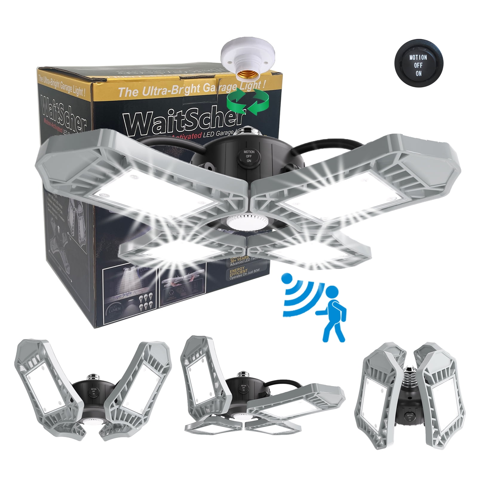 Motion Sensor Garage Light, ETL Listed Aluminum Panel Super Bright 80W Garage Lights Ceiling LED