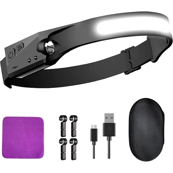 Motion Sensor Headlamp with Red Light, Head Lamp, Rechargeable Headlamp, Headlight, Headlamp to Wear, Wide Beam, USB C Headlamp with Flashlight