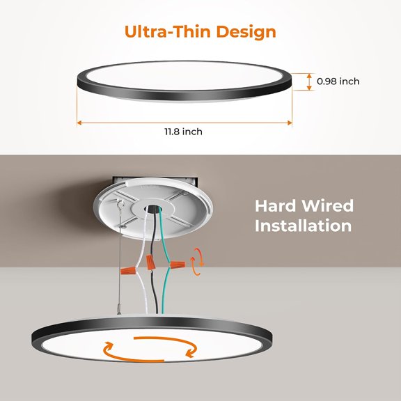 Motion Sensor LED Ceiling Light with Remote, 12 Inch Wired Flush Mount Light, 3000K/4000K/5000K Dimmable, 2400LM Indoor Motion Sensor Light for Closet Hallway Laundry Stairs, Black