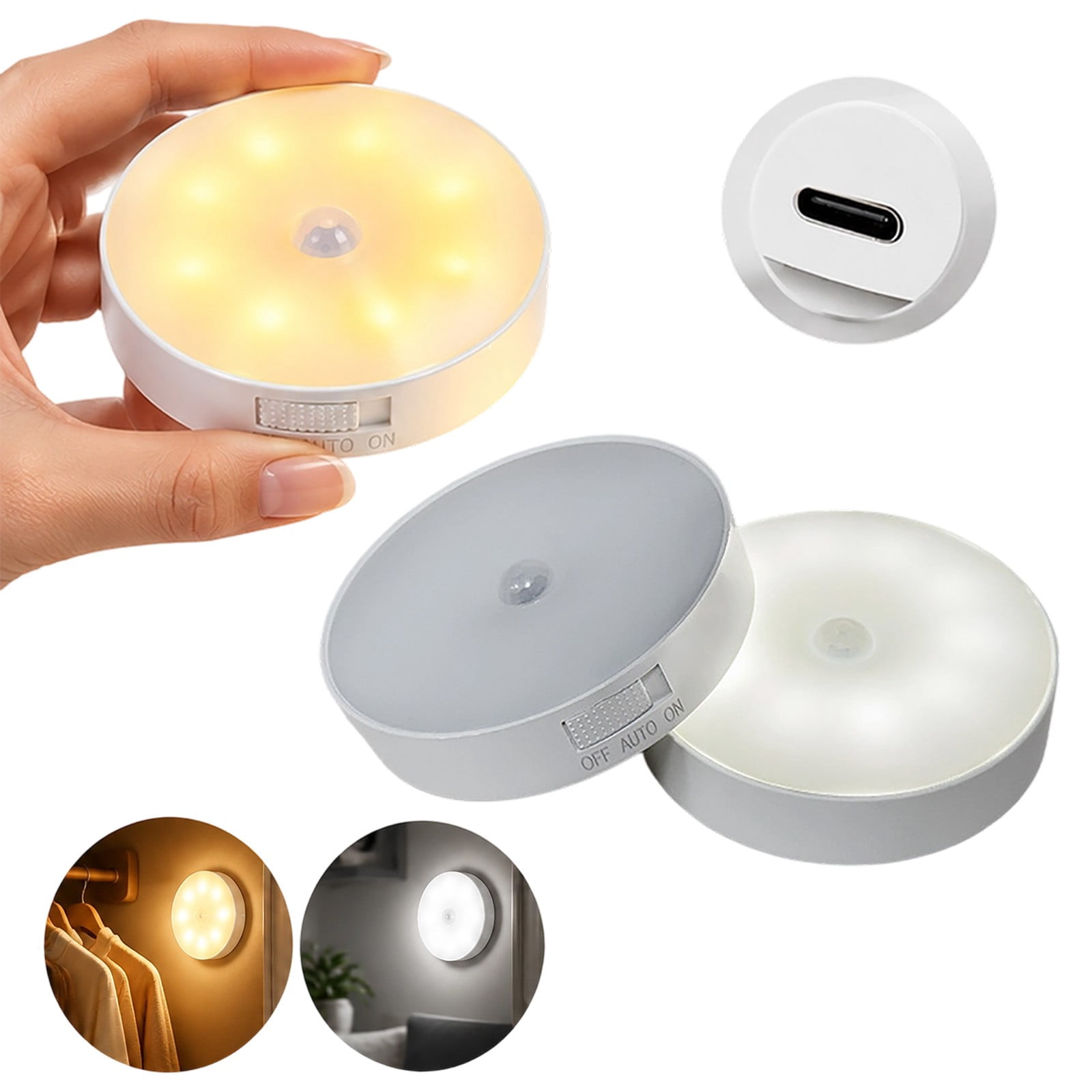 Motion Sensor LED Night Light USB Type C Rechargeable Magnetic Stick On ...