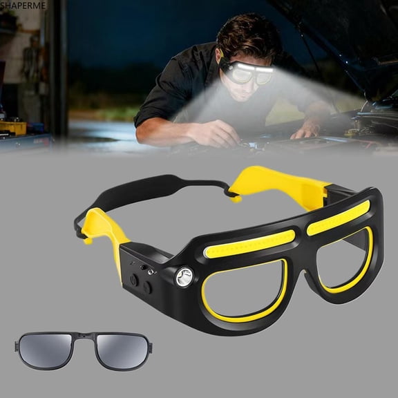 Motion-Sensor LED Safety Glasses with Rechargeable Headlight - USB-C Touch Control Glasses for Running, Cycling & Night Fishing | 5-Mode Hands-Free Lighting, Adjustable Fit for Outdoor Work & Hiking
