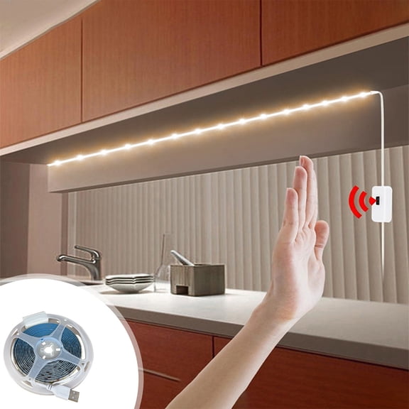Motion Sensor LED Strip Lights - 2M USB Operated Under Cabinet Lighting with Human Detection for Closet, Stairs & Pantry (Warm White, IP65 Waterproof)