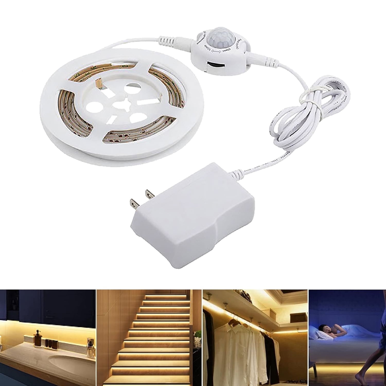 Motion Sensor LED Strip Lights USB Power Supply, 5ft Under Bed Lights Motion Activated LED Bedside Lamp Illumination Indoor Night Light Closet Lights NO APP (Warm White)