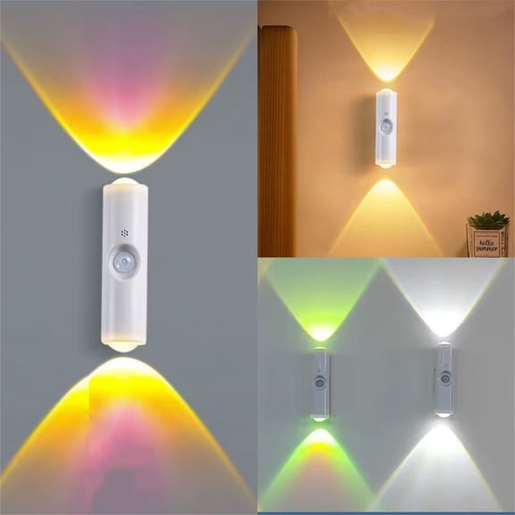 Motion Sensor LED Wall Sconce, Rechargeable Up Down Projection Wall Light, 3 Color Dimmable Magnetic Mount Cat Eye Night Light for Hallway Stair Bedroom Decor