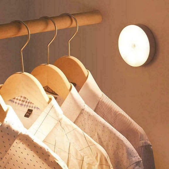 Motion Sensor LEDs Night Light USB Rechargeable Human Body Induction Round Night Lamp Magnetics Stick Children Lamp for wall Bedside Wardrobe Stairs Cabinet Yellow