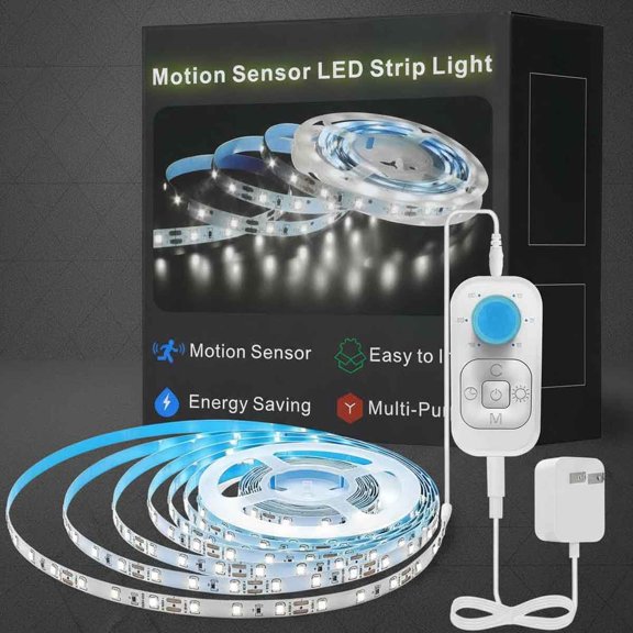 Motion Sensor Led Light Strip - Under Cabinet Lighting with Power Adapter, Adjustable Brightness and Timing for Kitchen Cabinets, Stair, Showcase, Bedroom