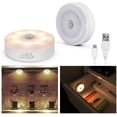 thumbnail image 1 of Motion Sensor Light 5v USB Powered Led Puck Lights Rechargeable Motion Activated Closet Light Wireless Smart Under Cabinet Lighting Warm White Led Night Light for Bedroom Stair Hallway Decor (2 Packs), 1 of 5