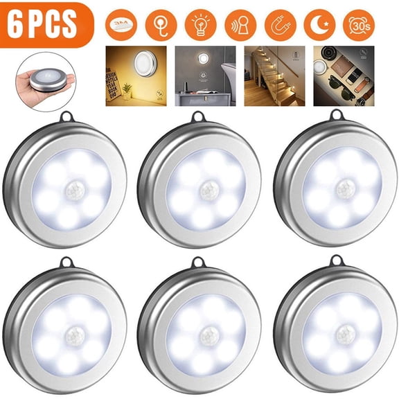 Motion Sensor Light 6 Pack, Magnetic LED Night Light Closet Lights, Under Cabinet Battery Powered Ceiling Lights Stick On Anywhere Lamp for Home Kitchen Hallway Bathroom