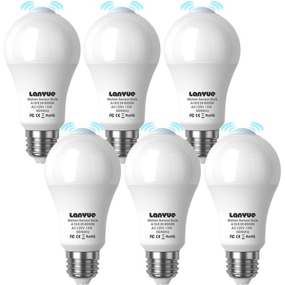 Motion Sensor Light Bulb,Activated Detector Light Bulb Indoor,Dusk to Dawn Security Bulb,13W Equivalent 100W,E26 Base 6000K Daylight,6 Packs