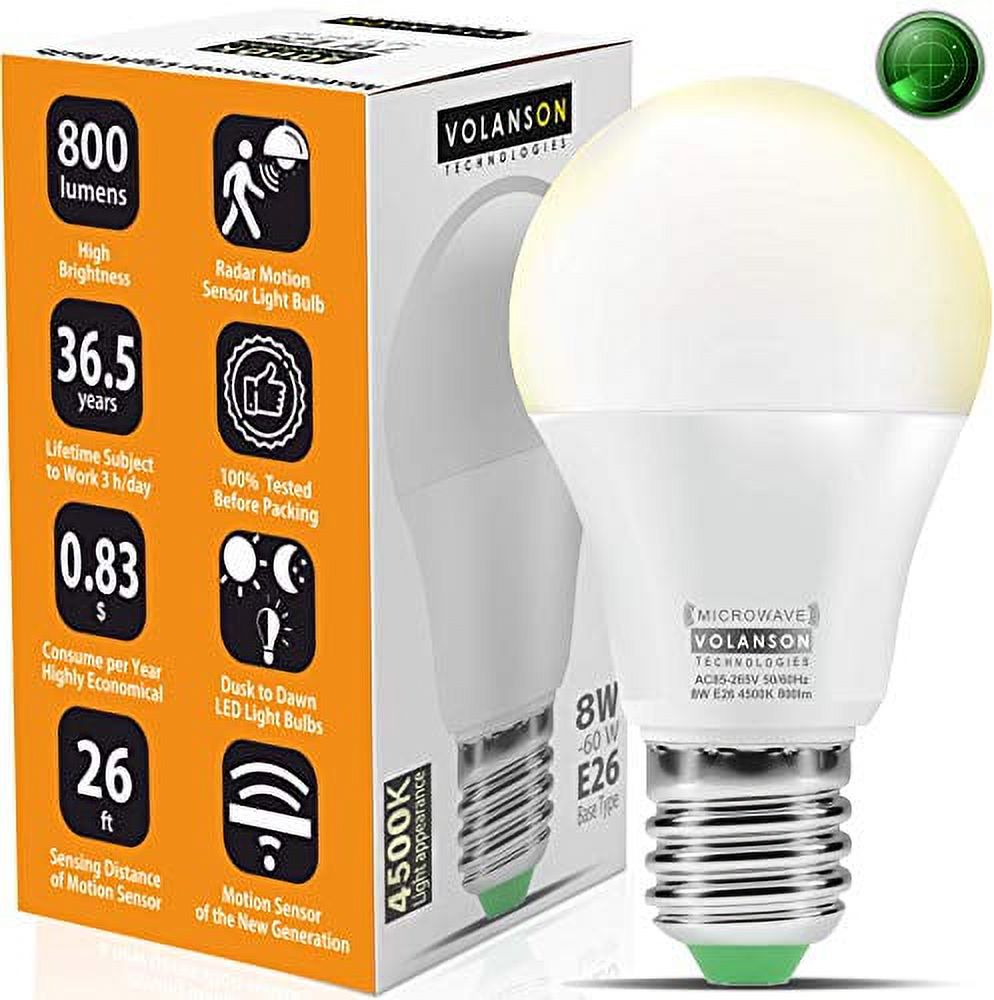 Motion Sensor Light Bulb Radar 800lm Daylight Outdoor Indoor Dusk to