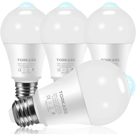 Motion Sensor Light Bulbs, 13W (100Watt Equivalent), Motion Activated Dusk to Dawn Security LED Bulb, 5000K Daylight, Energy-Efficient, for Indoor and Outdoor Lighting, Porch, Stairs, Hallway 4Pack