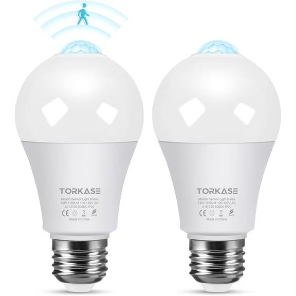 Motion Sensor Light Bulbs, 13W (100Watt Equivalent), Motion Activated Dusk to Dawn Security LED Bulb, 5000K Daylight, Energy-Efficient, for Indoor and Outdoor Lighting, Porch, Stairs, Hallway 2Pack