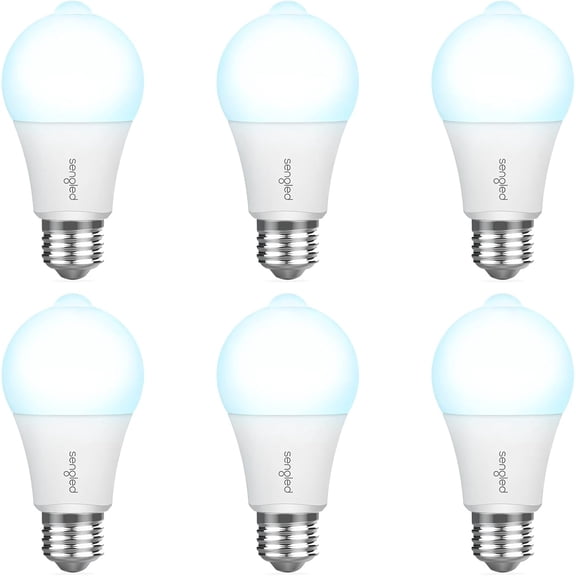 Motion Sensor Light Bulbs, A19 LED Dusk to Dawn Bulbs 5000K Daylight, Motion Activated Indoor Outdoor Light Bulbs 8.8W (60W Equivalent) 800 Lumens for Porch, Gara, Hallway, 6 Pack