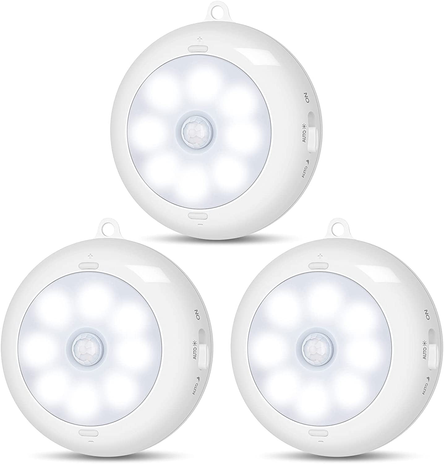 Motion Sensor Light Indoor, LED Night Closet Lights, Under Cabinet Battery Powered Ceiling AA Operated Stick on Wireless Puck Lights for Wall, Step, Stair, Dimmable (3 Pack)
