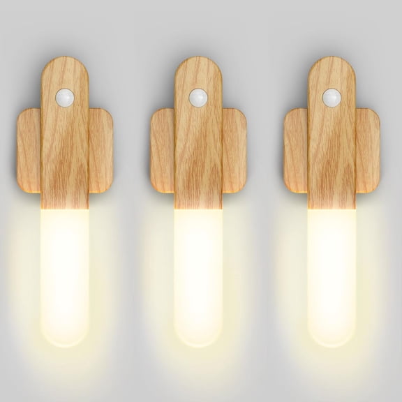 Motion Sensor Light Indoor - Wall Light, Light, Rechargeable Wall Sconces, Portable Night Lights, LED Lights for Closet, Bathroom (Beech 3 count)