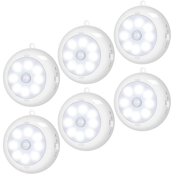 Motion Sensor Light Indoor, Wireless LED Night Light, Under Cabinet Lighting, Battery Powered Puck Lights for Closet, Kitchen, Stairs, Wall, AA Battery Operated, Stick on, Dimmable, White, 6 Pack