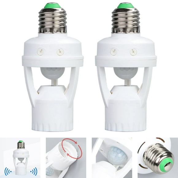 HQinX 2pcs Motion Sensor Light Sockets,100-240V/AC E27 PIR Motion Screw Bulb Adapter, Auto OnOff Night Light Control for Garage Basement Porch Storage Room