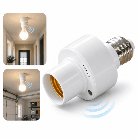 Motion Sensor Light Socket Adapter, Automatic Motion-Activated Screw-In Bulb Holder, Plastic Lamp Base for Hallway Stairway Garage