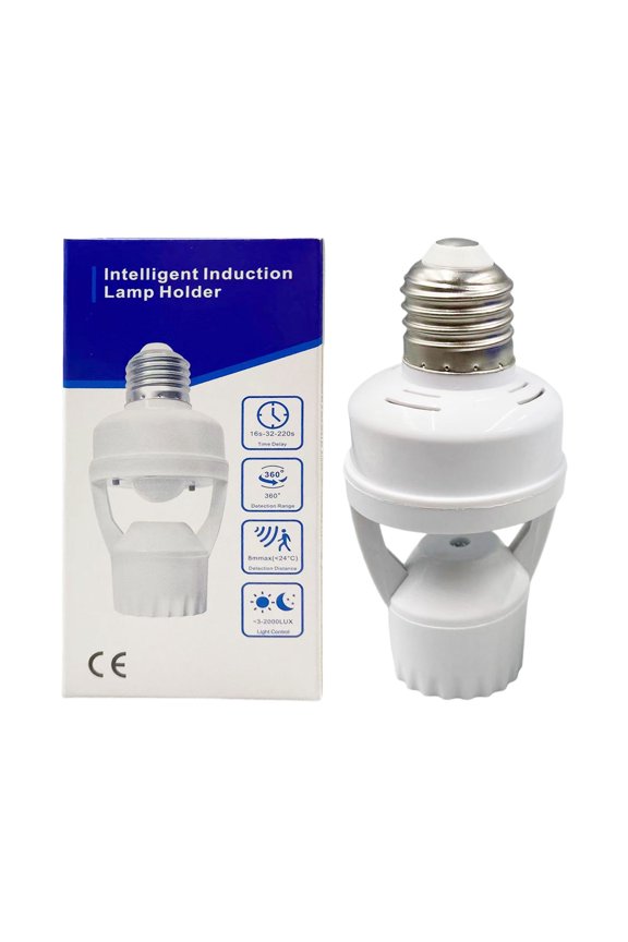 Motion Sensor Light Socket - E27 Screw Adapter, Adjustable Time/Lux, for Garage, Basement & Storage Room