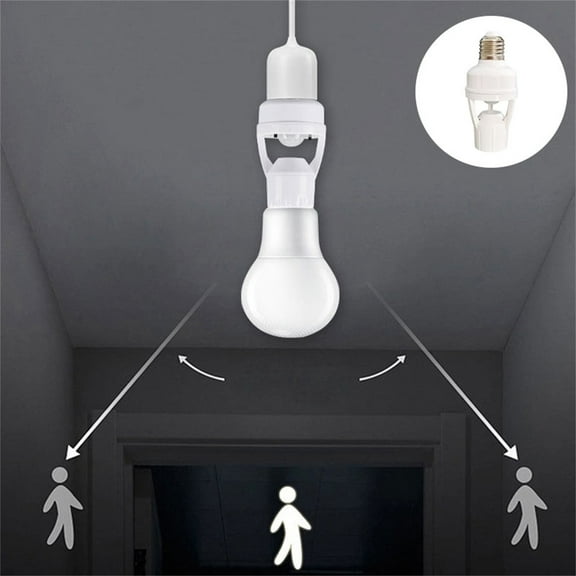 Motion Sensor Light Socket E27 Screw-Auto Dusk to Dawn Infrared Sensor Light Bulb Adapter Head-360 Degree Detection Hands Free-No Wiring Required for Porch Garage Hallway-ABS Flame Retardant