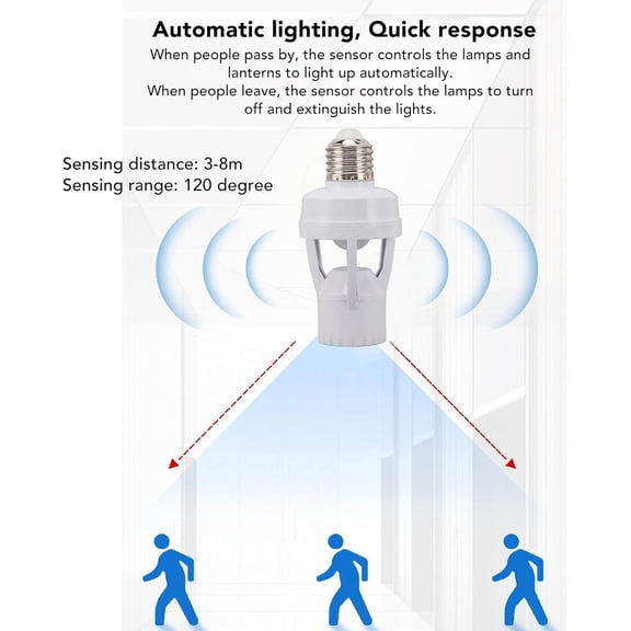 Motion Sensor Light Socket, PIR Motion E27 Screw Bulb Adapter Motion Activated Light Socket, Auto On Off Motion Security Light Bulb Socket Indoor for Porch, Garage, Basement
