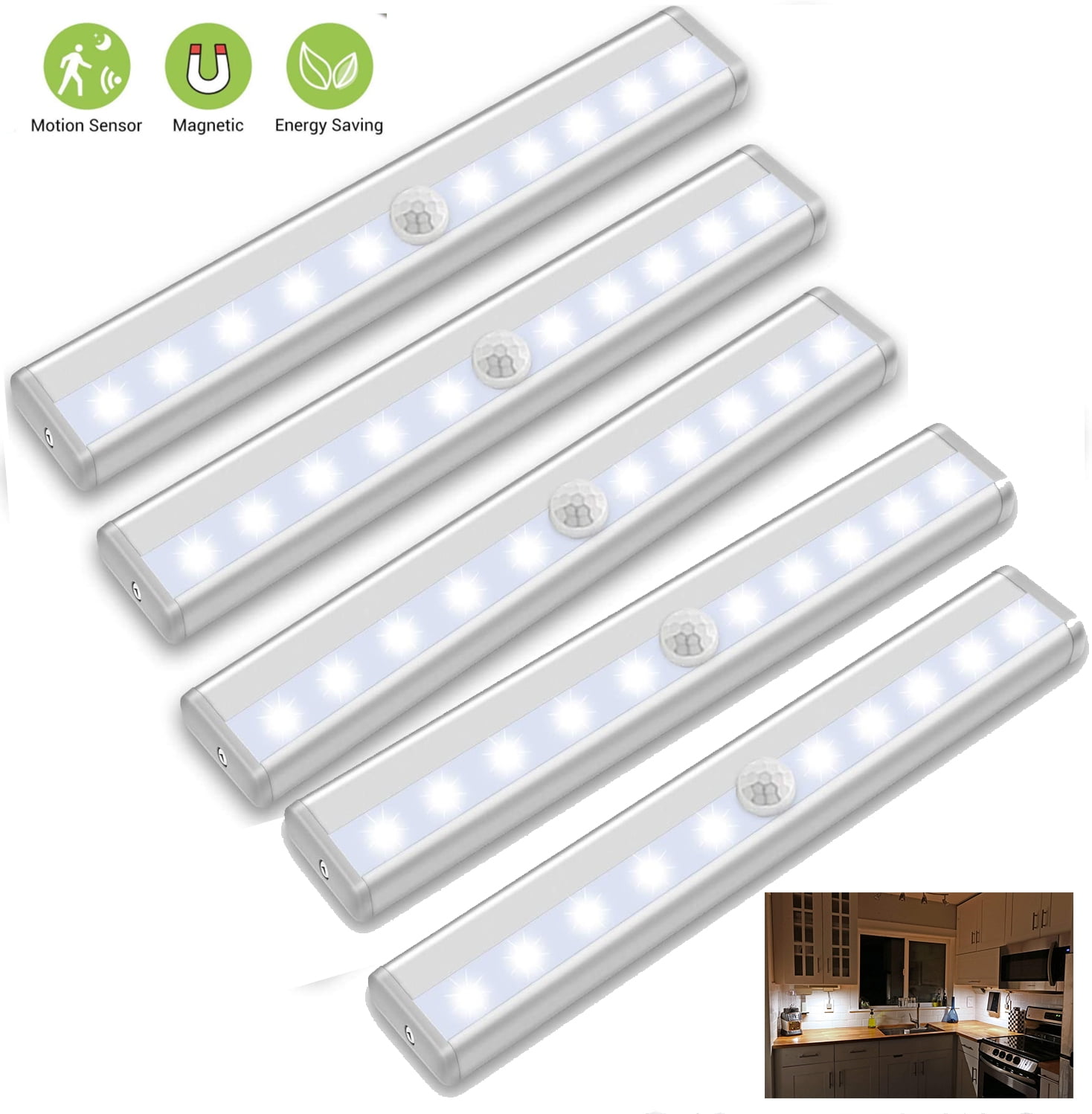 Motion Sensor Light Under Cabinet Lighting Wireless Closet Light Battery Operated LED Lights for Room Stick on Lights Under Counter Light,5Pack