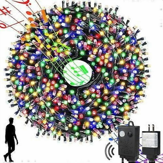 Motion Sensor Music Christmas Lights Outdoor Indoor, 108FT 300LED ...