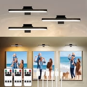3Pack Battery Operated Wall Sconce | Rechargeable LED Wall Light, Cordless with Remote, 3 Color Temperature, Art Lights for Painting, Frame, Gallery, Dartboard, Black, Christmas Decorations, Christ